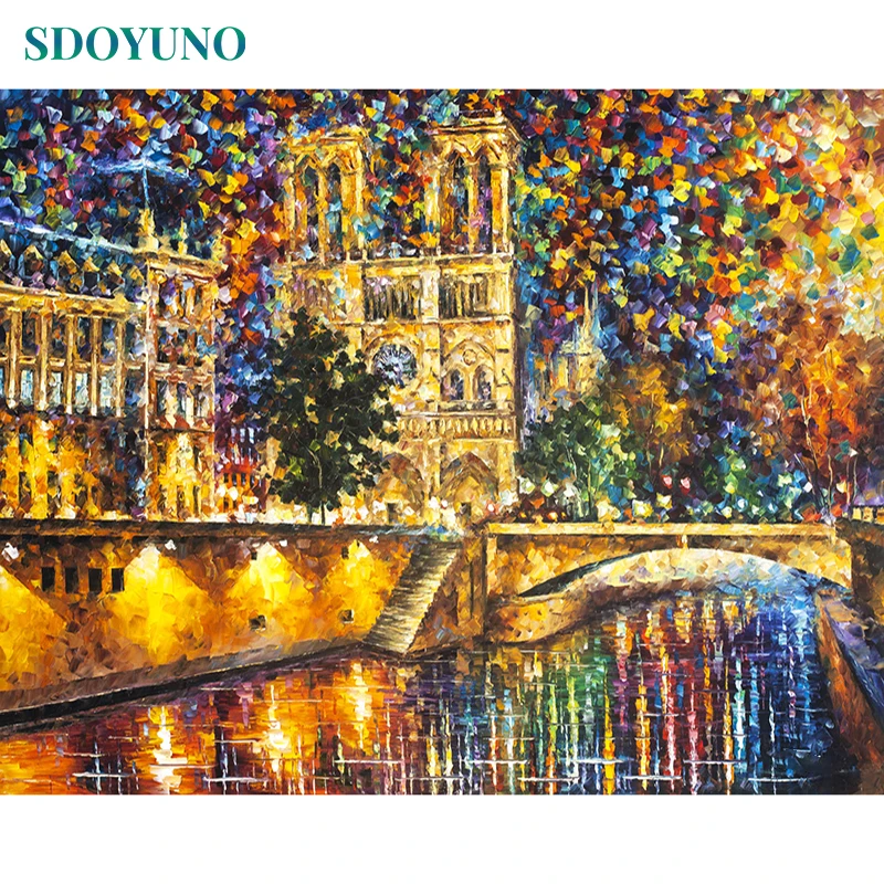 

Frame DIY Painting By Numbers Notre Dame De Paris Colorful Acrylic Paint By Numbers Handpainted Oil Painting For Home Decot Arts