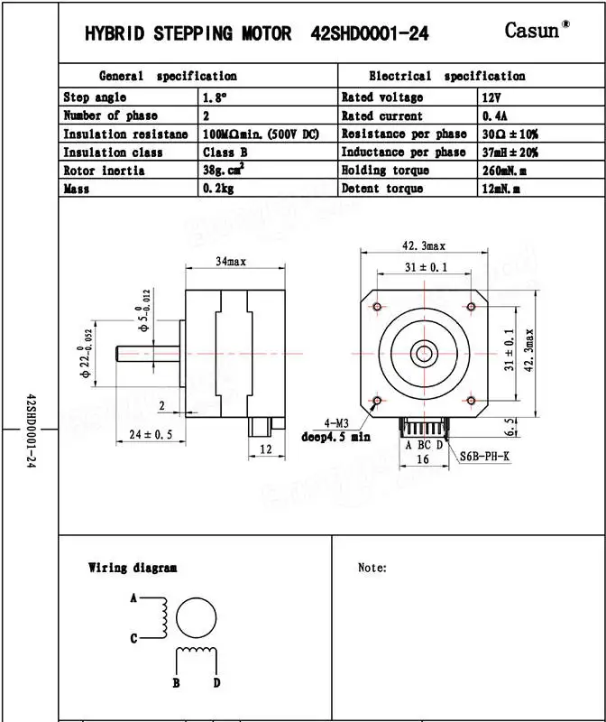 Nema 17 42mm 12V Hybrid Two Phase Stepper Motor For 3D Printer