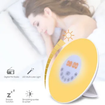

Simple Creative Life Touch Sunrise and Sunset LED Wake-up Lights with FM Radio Color Light Sleep Mode Sensor Digital Alarm Clock