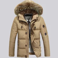 Мужская зимняя куртка-пуховик с большим меховым капюшоном, зимняя одежда