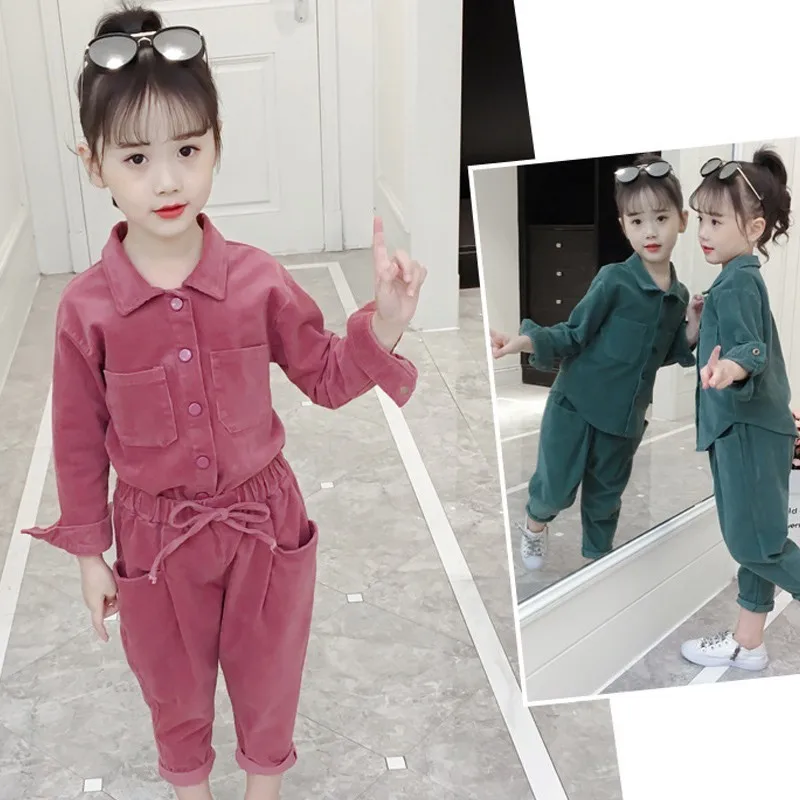 

Corduroy Teen 2018 Children Clothing Set Cotton Kids Outfits Autumn Teenage Girls Clothes Winter Set Shirts Pants Sports Suits