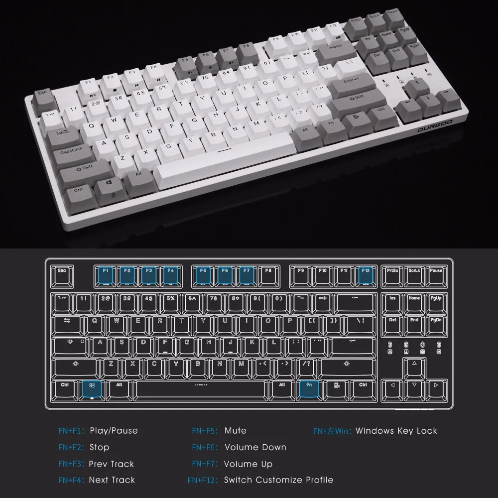 Механическая игровая клавиатура DURGOD с голубым переключателем Cherry MX интерфейсом