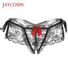 JAYCOSIN женские сексуальные трусы, прозрачные кружевные стринги с оборками, бант из ленты, экзотическое нижнее белье, Интимные стринги 170522