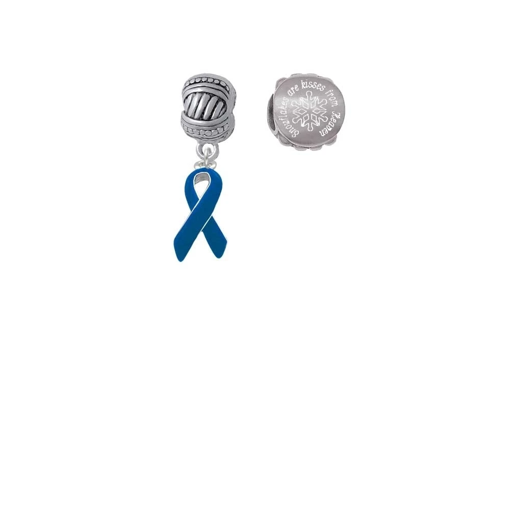 Silvertone Blue Ribbon Snowflakes are Kisses from Heaven Charm Beads (Set of 2)