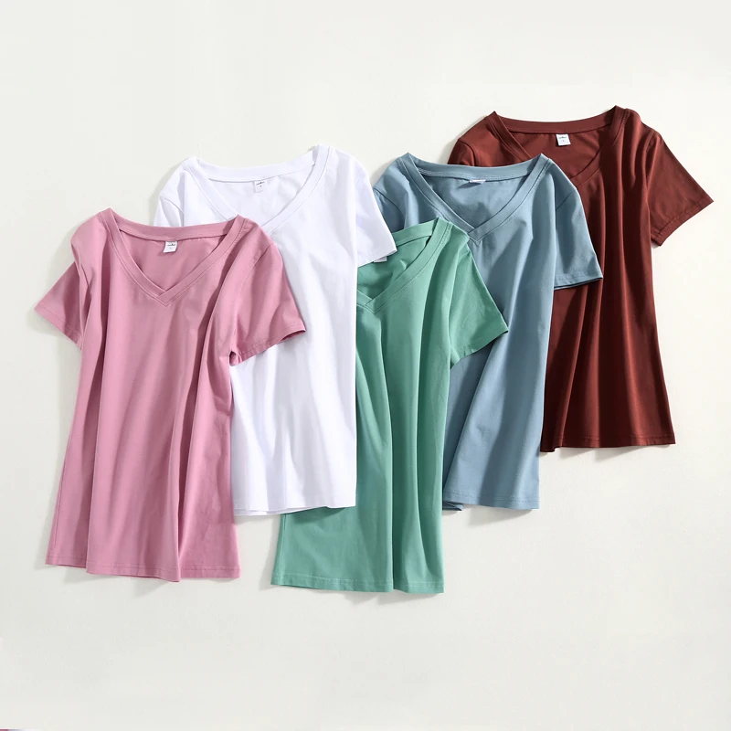 

Summer Style t shirt women V neck Short Sleeve tee shirt femme Solid Color Simple Basic Shirt Plus Size women tshirt 3XL