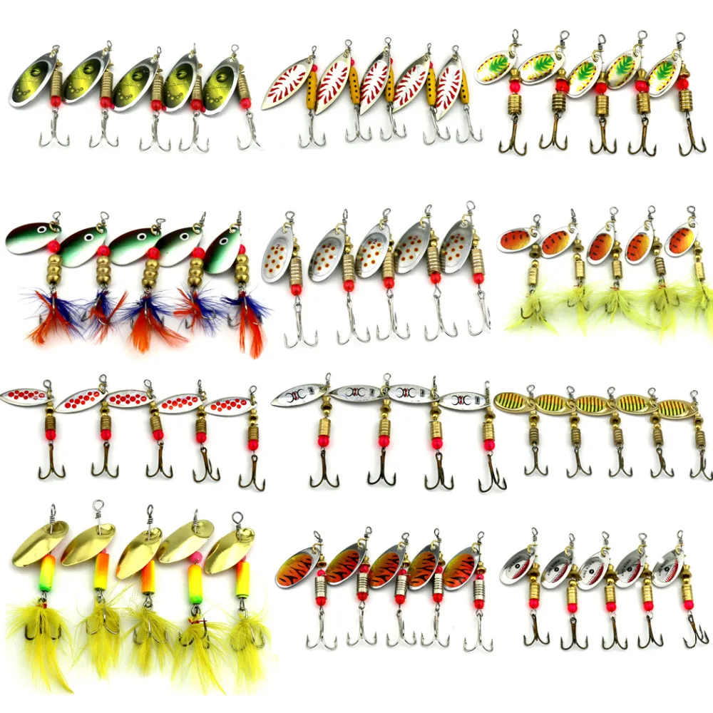 

5PCS/Set Spinner Spoon Fishing Lure Spinner Bait Metal Hard Minnow Lure isca artificial fishing wobbler Tackle