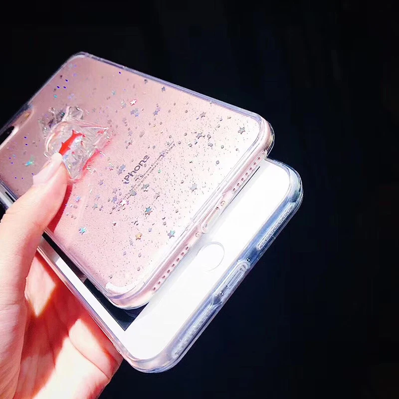 Cute goldfish Transparent Phone Case For iPhone 6 6S Clear TPU Silicone Back Cover For iPhone 7 7 plus 8 6 S X Star Star Glitter Capa (9)
