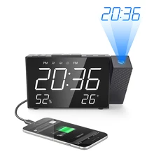 Цифровой радиопроекционный будильник с питанием от USB и зарядным устройством, светодиодный зеркальный дисплей, будильник, настольный светодиодный Будильник