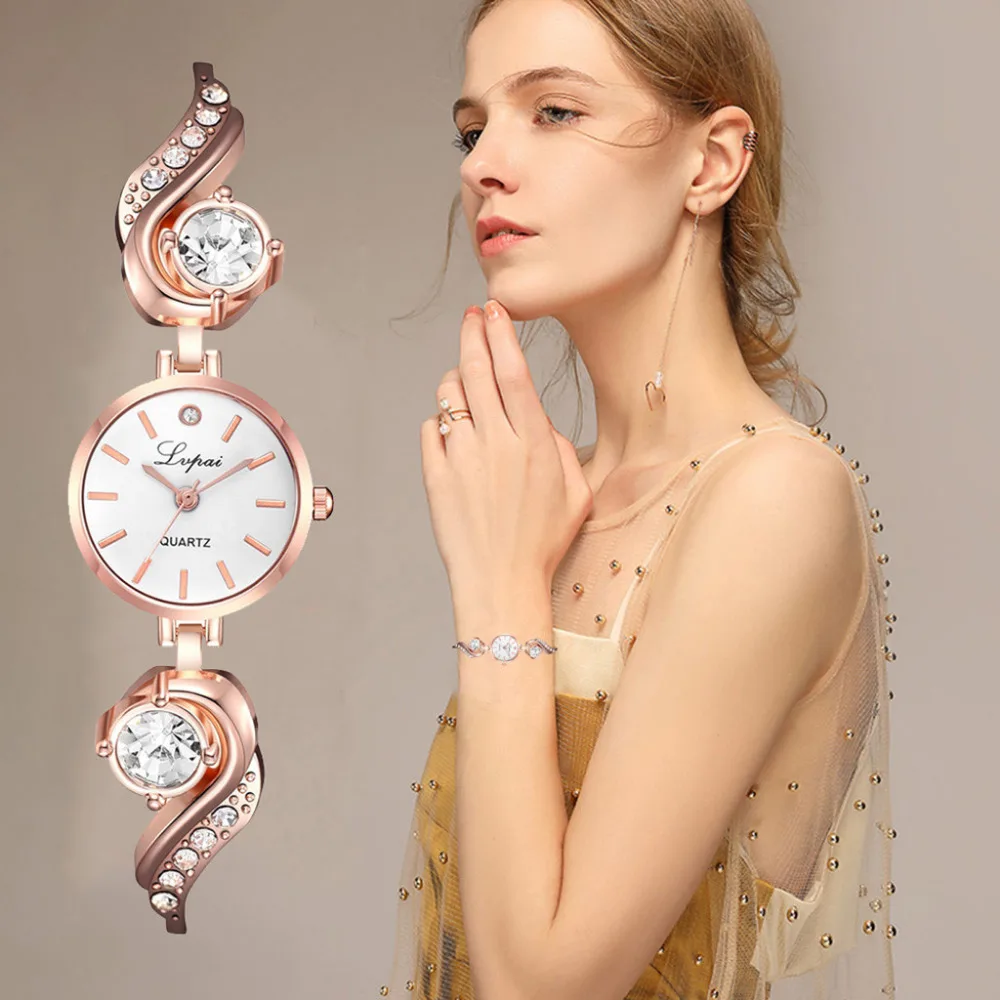 

LVPAI Exquisite Simple Steel Strip Women Watches Luxury Rhinestone Quartz Wristwatch European And American Bracelet Watch Gift#B