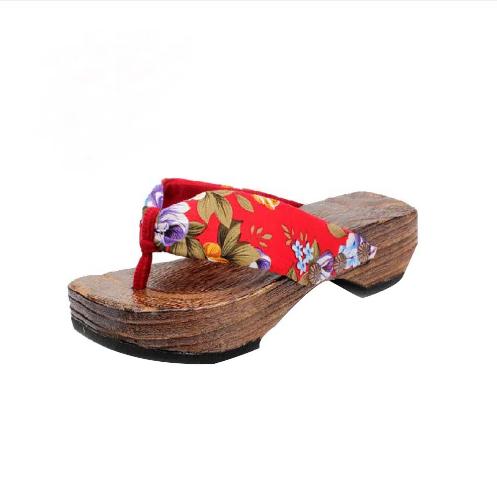 Женская обувь; Летняя обувь на платформе; деревянные женские сандалии; деревянные шлепанцы; Вьетнамки; Новое поступление года; zapatos de mujer - Цвет: Красный