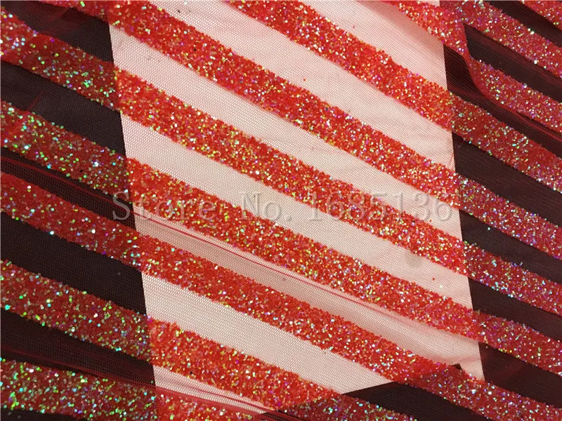 

African glued glitter lace with high quality H-72321 sparkle embroidery special fabrics for party in color red one