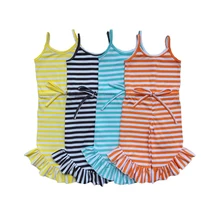 Популярный комбинезон для девочек, комбинезон для девочек полосками Спагетти ремень на завязках со сборками, расширенные PALAZZO комбинезон