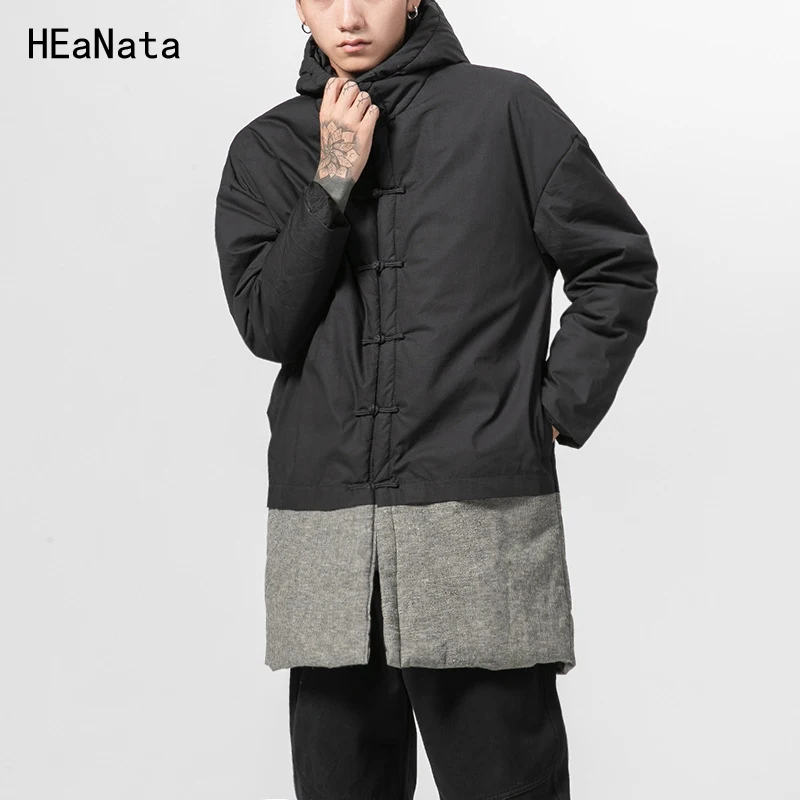 

2018 New Winter Harajuku Chinses Style Vintage Quilted Thick Warm Hooded Winter Jacket Men Padded Long Coat Mens Parkas 5XL
