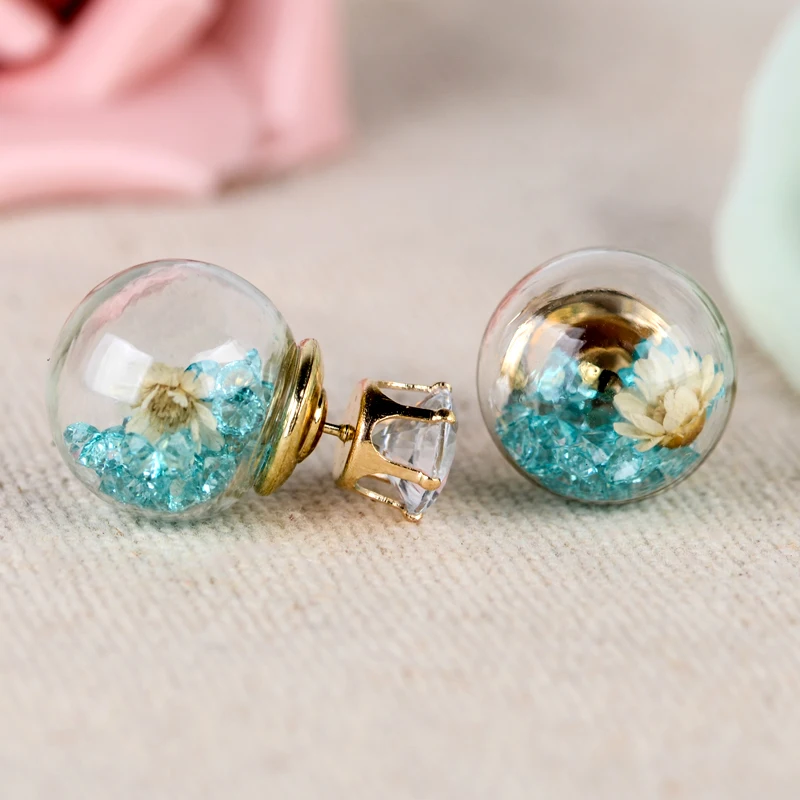Hot Fashion Women Lady Elegant Flower Spherical Rhinestone Ear Stud Earrings