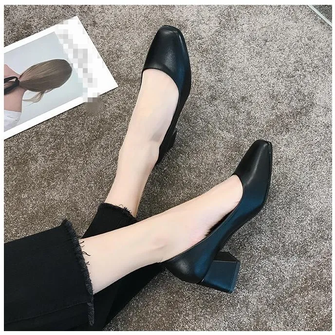 EOEODOIT/весенне-осенние туфли-лодочки Модные женские офисные туфли из флока и кожи с квадратным носком на среднем массивном каблуке 5 см