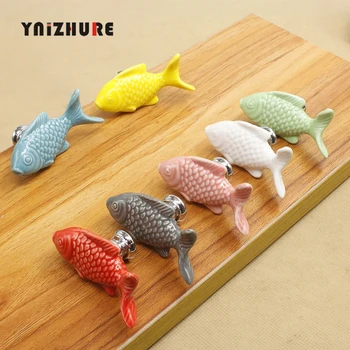 Children Drawer Knobs Fish Shape Ceramic Handles for Kids Room Kitchen Cabinet Handles Cupboard Knobs Furniture Hardware