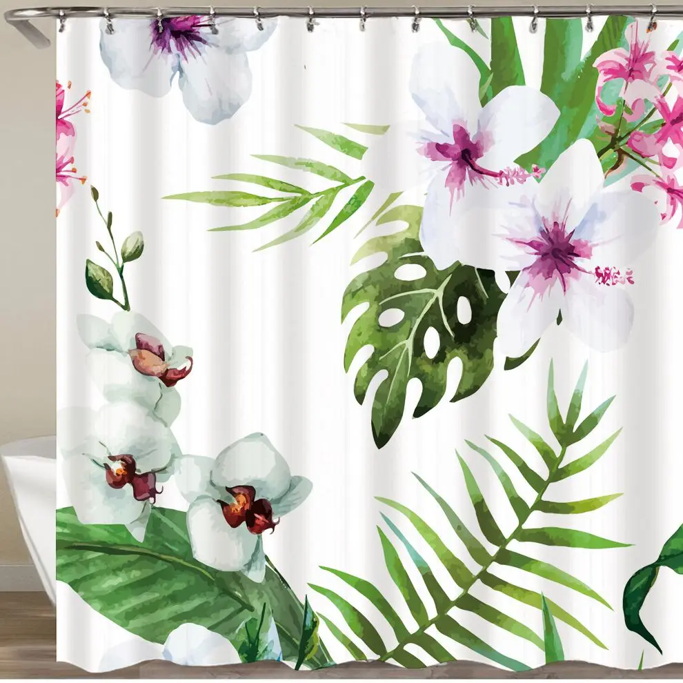 

Orchid shower curtain 3d bath curtain hooks polyester fabric Christmas scenery green forest vintage waterproof bathroom curtain