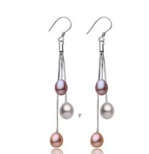 Women Gift word 925 Sterling silver real 925 Sterling Silver Natural Freshwater Pearl Earrings, European and American fashion