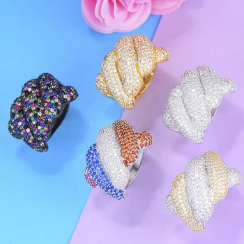 

GODKI Famous Brand Luxury Twist Braided Cubic Zironia CZ Statement Big Ring For Women Wedding Dubai Bridal Finger Rings 2019