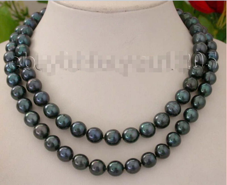 

Free shipping@@@@@ 32" Genuine Natural 11mm Black Round Pearl Necklace 925silver clasp #f1172