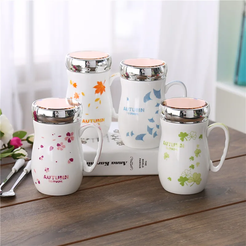 

1piece Lover Maple leave 400mL Ceramic Cup Creative Cotton Cute Drinkware Water Coffee Cup Love Gift Free Shipping