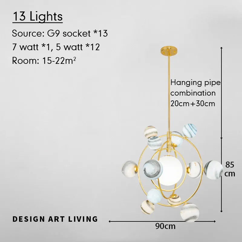 Светодиодный стеклянный шар подвесной светильник для детской комнаты, гостиной, современные креативные подвесные лампы в стиле планеты - Цвет корпуса: 13 Lights Hang Pipe