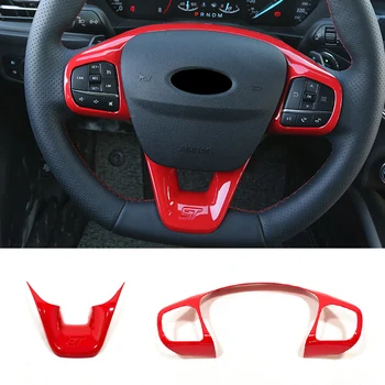 

For Ford Fiesta MK8 2017 2018 ABS Red ST LOGO Car steering wheel trim control button frame cover Styling Accessories 2pcs