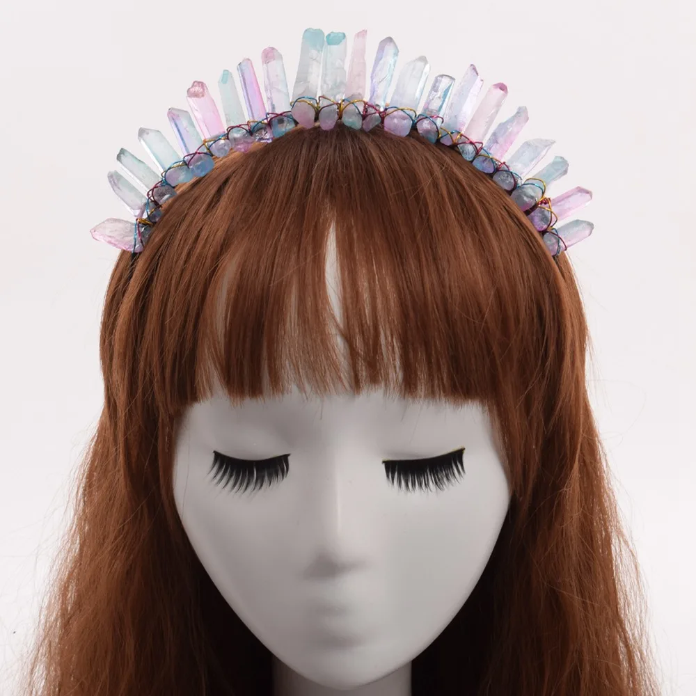 Сырой Кристалл повязка на голову для Русалочки леди Корона Ангел Аура кварц ободок головной убор фестиваль подарок