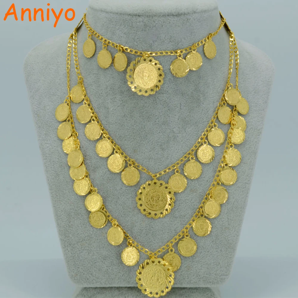 Anniyo 2017 металлическая монета ожерелье для женщин ислам монеты Золотой Цвет