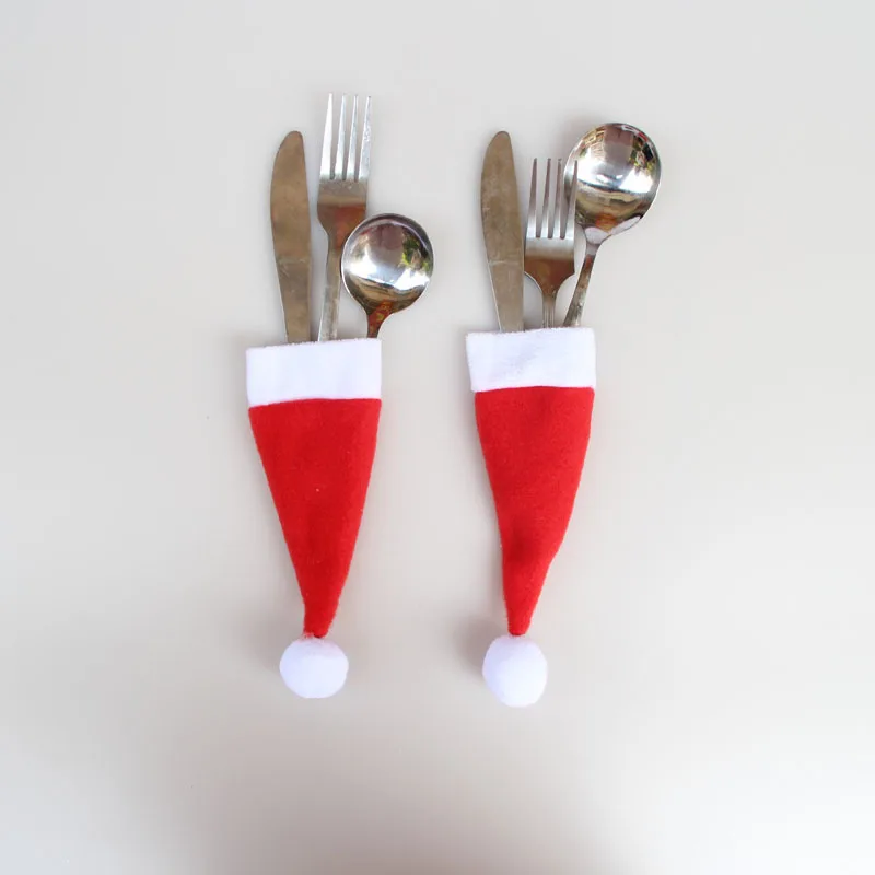 10Pcs Merry Christmas Ornaments Tableware Knife Fork Hat Christmas Xmas Decoration For Home New Year Santa Wine Bottle Covers