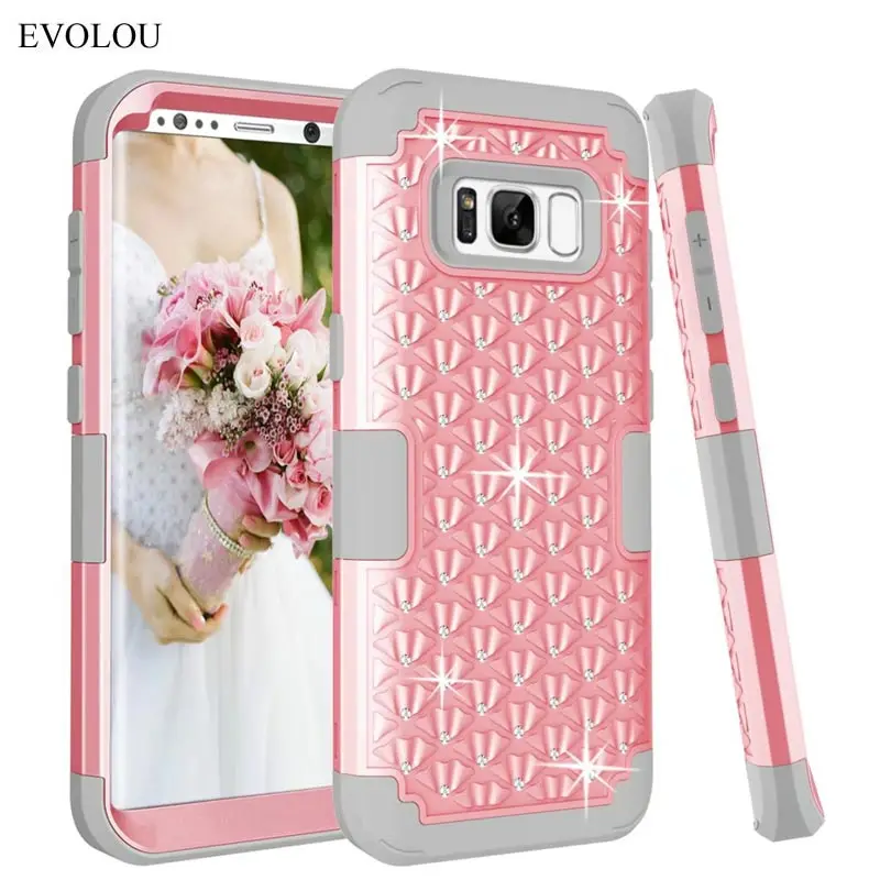 Hybrid Armor Hard Silicone Case for Samsung Galaxy S8 Plus Diamond 3 in 1 Shockproof Phone Cases for S8plus S8+ Heavy Duty Cover