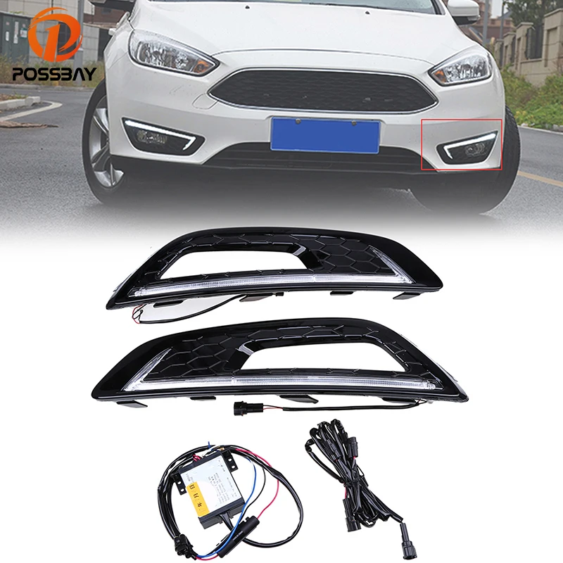 

POSSBAY Car LED Daytime Running Light DRL Fog Lamp Cover for Ford Focus (DYB) Hatchback 2015-Present Facelift White Daylights