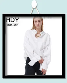 HDY Haoduoyi Women White Shirts Batwing Sleeve Button Down Shirt Ladies Blouse Casual Work Wear Fashion Blouses Female Tops