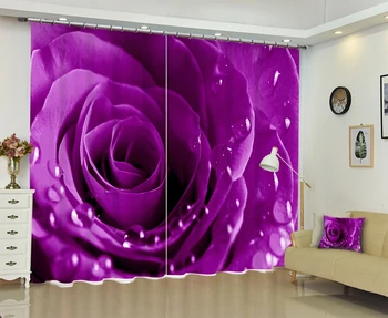 

Purple Rose Luxury Modern 3D Blackout Window Curtains Drapes For Living room Bed room Office Hotel Wall Tapestry Cortinas