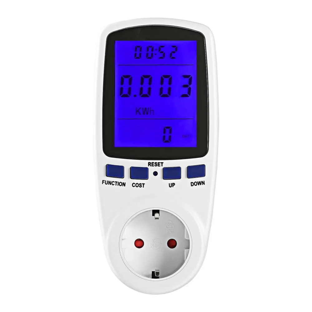 

EU Plug 230V 50Hz Backlight LCD Digital Display Watt Current Voltage Electricity Monitor Analyzer Power Meter blue light