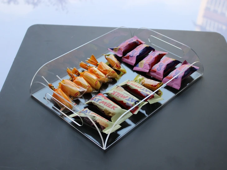 

Modern Clear Lucite Handled Food Serving Tray Home Kitchen Serveware Platter Storage Tray