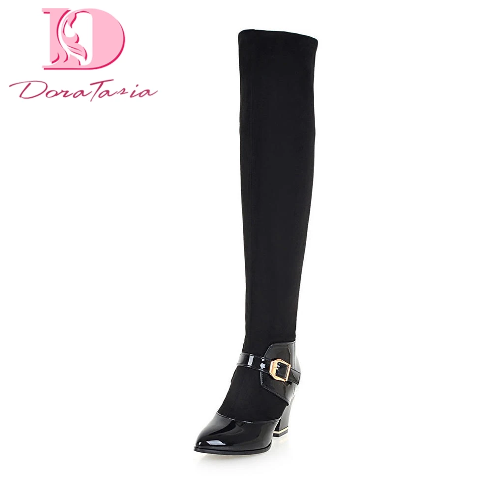 

DoraTasia Brand plus sizes 34-43 New Fashion Over Knee Boots Woman Shoes Pointed Toe Chunky Heels Elegant Shoes Woman Boots