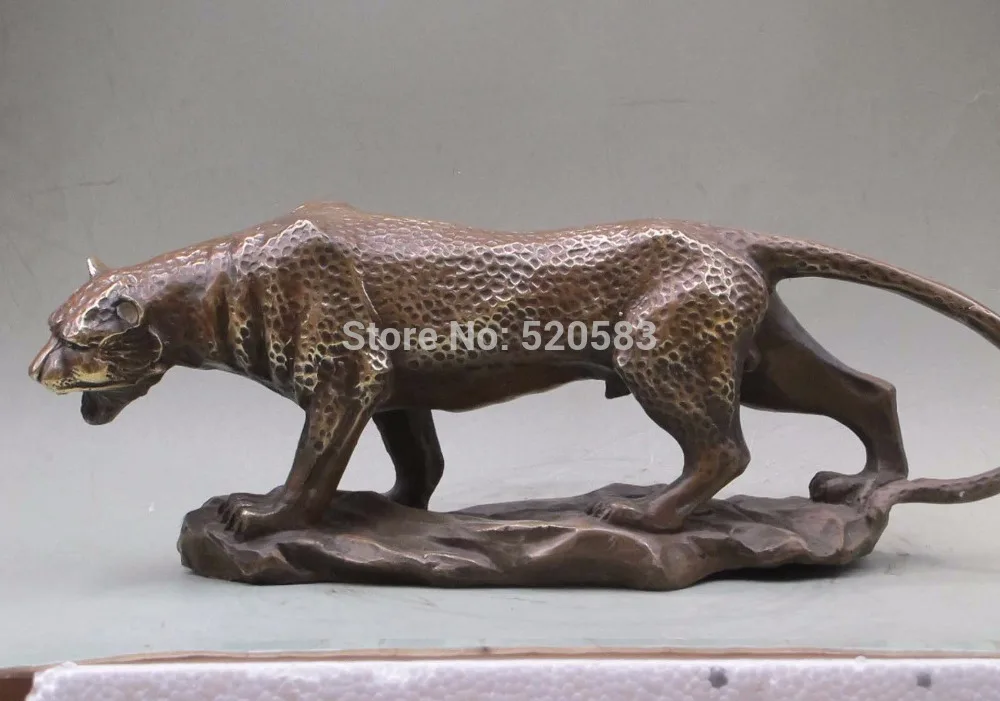 

free 14"Chung hua Bronze engrave large cat leopard panther puma sculpture fast