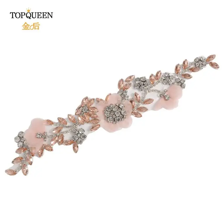 TOPQUEEN, S419-R, розовое платье, румяна, розовые ремни, розовый пояс для женщин, розовые стразы, Цветочный Пояс для подружек невесты - Цвет: Applique