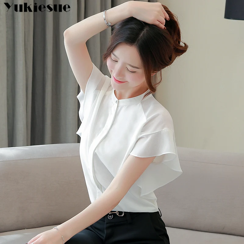 2019 летняя белая рубашка с коротким рукавом Блузка для женщин blusas Женские топы и