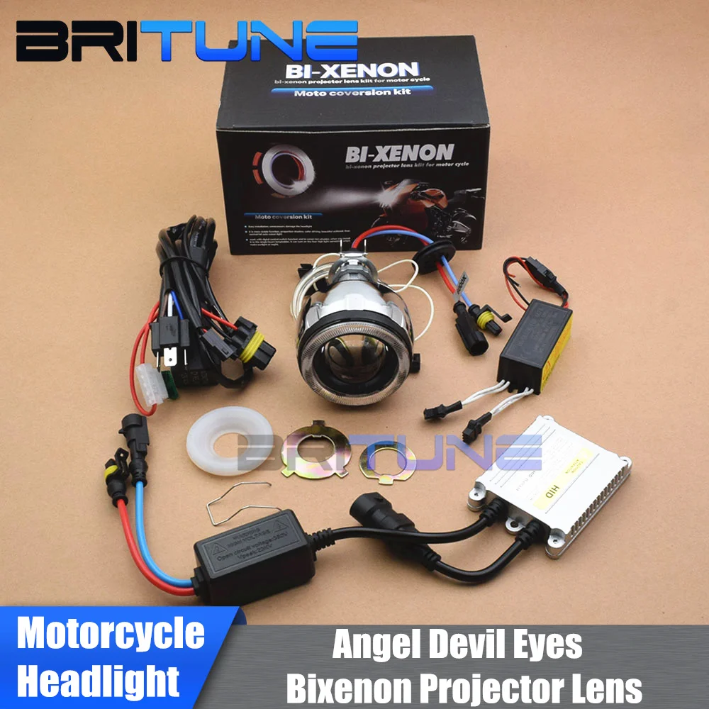 

Motorcycle Headlight Lens Bi-xenon Projector 2.0'' CCFL Angel Eyes Devil Kit H7 H4 H1 Headlamp Assembly Accessories Retrofit