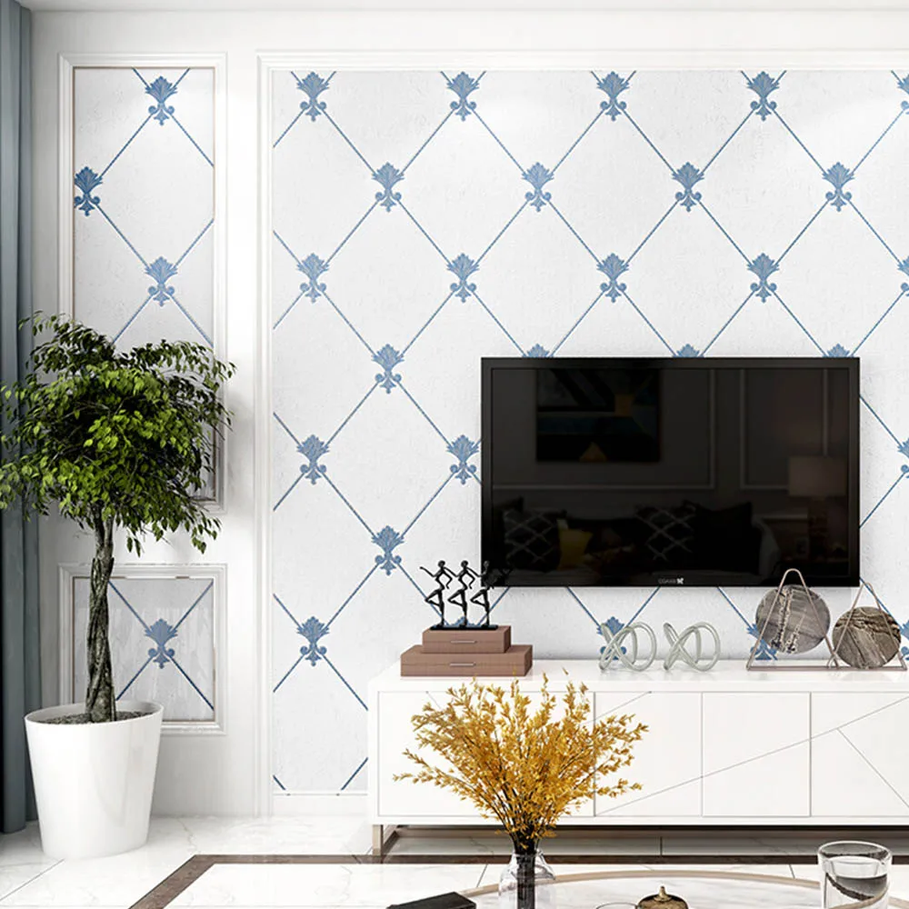 

Blue White Rhombus Simple Modern Non-woven Wallpaper Living Room Background Wall soft comfortable and breathable