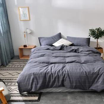 

Japanese Style Grey Plaid 100% cotton Wash cotton 3pcs duvet cover sets(2*pillowcase+1*duvet cover)/soft bedding sets