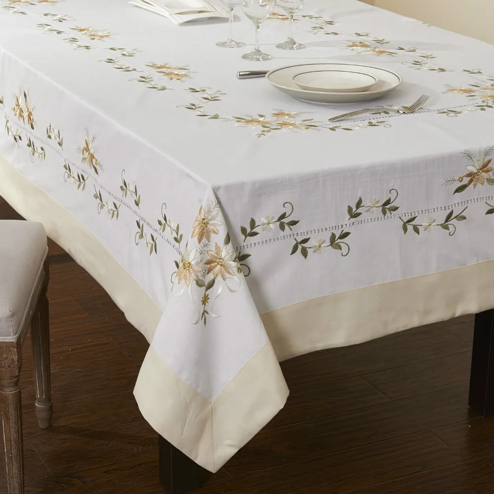 

175x265cm Extra Long Embroidery Holiday Table cloth , Big Tablecloth Embroidery