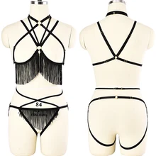 Бондаж набор ремней для тела Черный Ленточки Топ Готический организм клетка Жгут Бюстгальтер Ленточки трусики-стринги трусы, туфли для танцев на шесте ремня через одно плечо