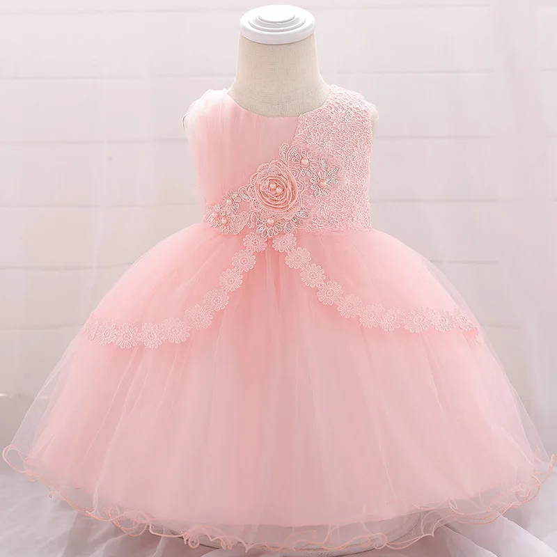 Платье для маленьких девочек, летнее платье принцессы с цветами и бисером для новорожденных, бальное платье, пышный костюм, платья для первого причастия, платье для крещения, vestido