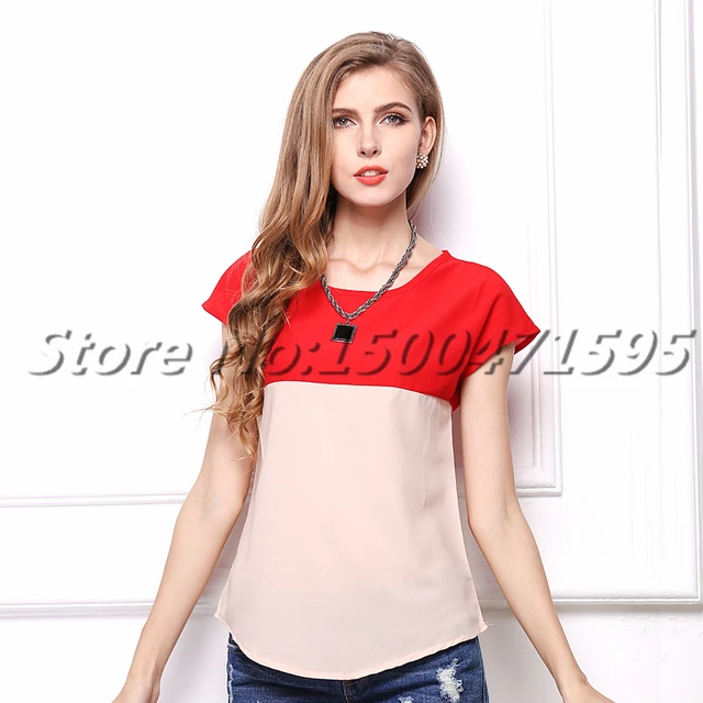 nuevas mujeres de moda blusa de color raya de chiffion de manga corta para mulheres blusas sml camisas _ - AliExpress Mobile