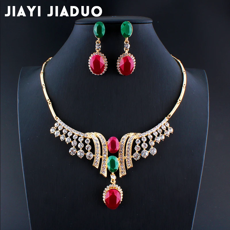 

jiayijiaduo african beads beautiful women fashion Gold-color India wedding jewelry set for women garment accessories in India