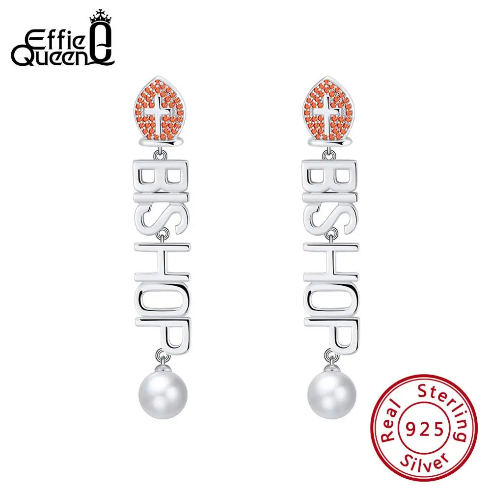 

Effie Queen Genuine Silver 925 Drop Earrings For Women Top Simulated Pearl AAA Zirconia Earing New Sterling Silver Jewelry BE138
