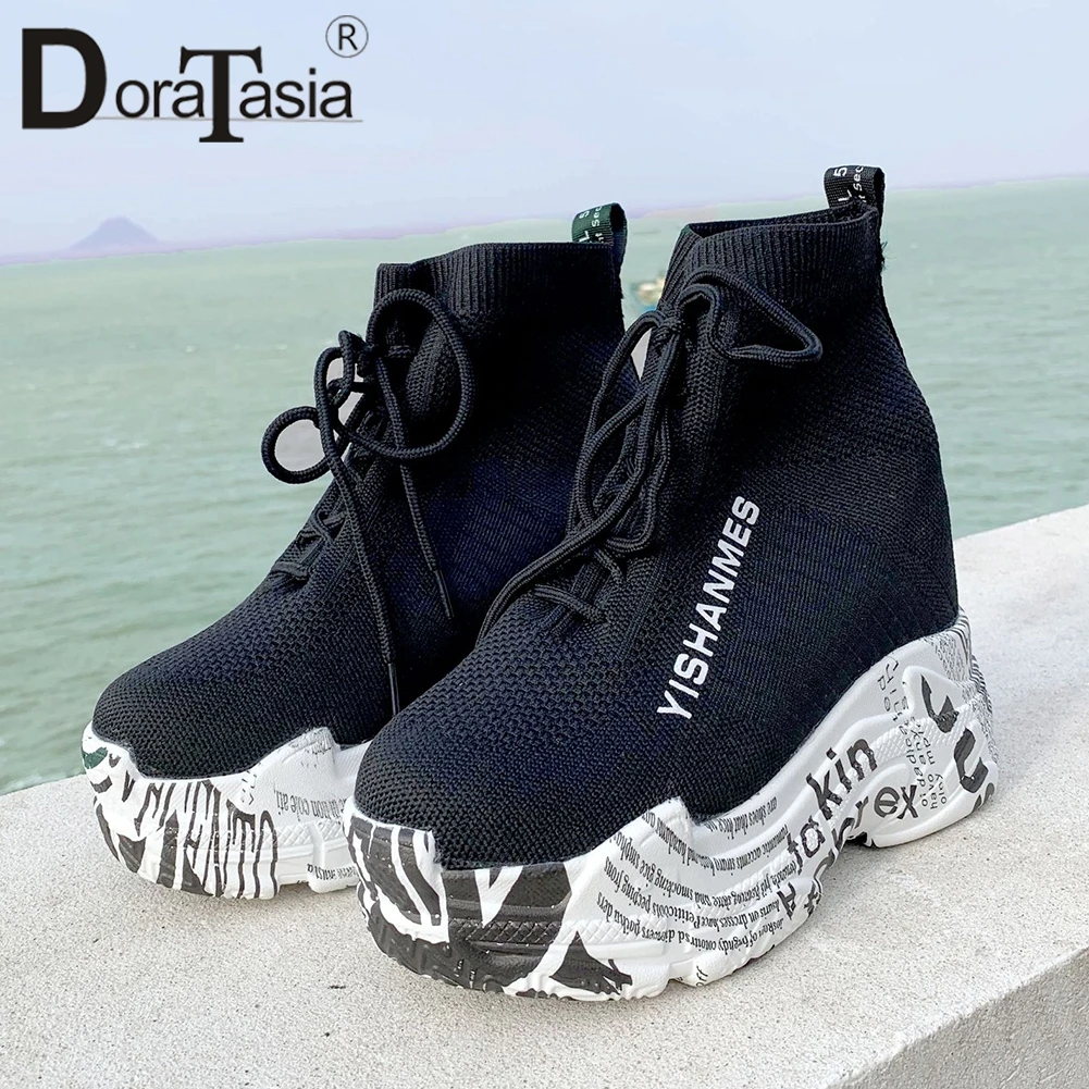 

DORATASIA 2019 New Summer Autumn Stretch Booties Women Thick Platform Ankle Boots Height Increasing High Shoes Woman